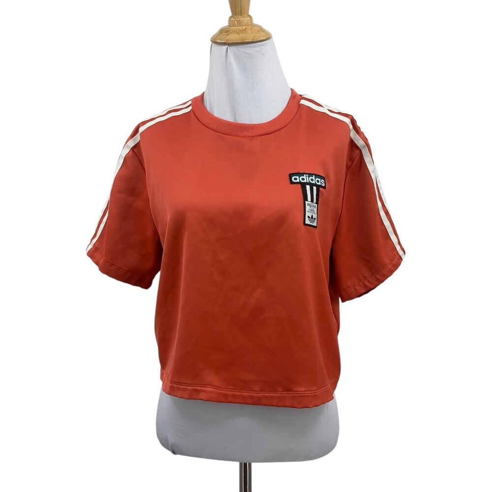 Adidas T Shirt Womens S Small Sienna Adibreak Short Sleeve Cropped 3 Stripe Logo